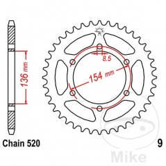 JT SPROCKETS Corona plato transmisión 47T P-520 Ø136 MM Ø154 727.28.67