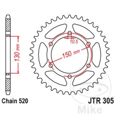 JT SPROCKETS Corona plato transmisión 46T P-520 Ø130 MM Ø150 727.50.00