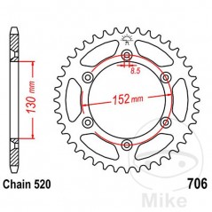 JT SPROCKETS Corona plato transmisión 46T P-520 Ø130 MM Ø152 727.86.17
