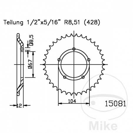 ESJOT Corona plato transmisión 55T P-428 Ø067 MM Ø104 727.91.69