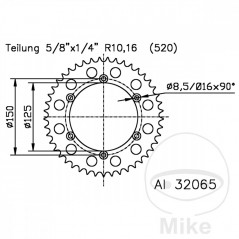 ESJOT Corona plato transmision 39T P-520 Ø125 MM Ø150 758.90.27