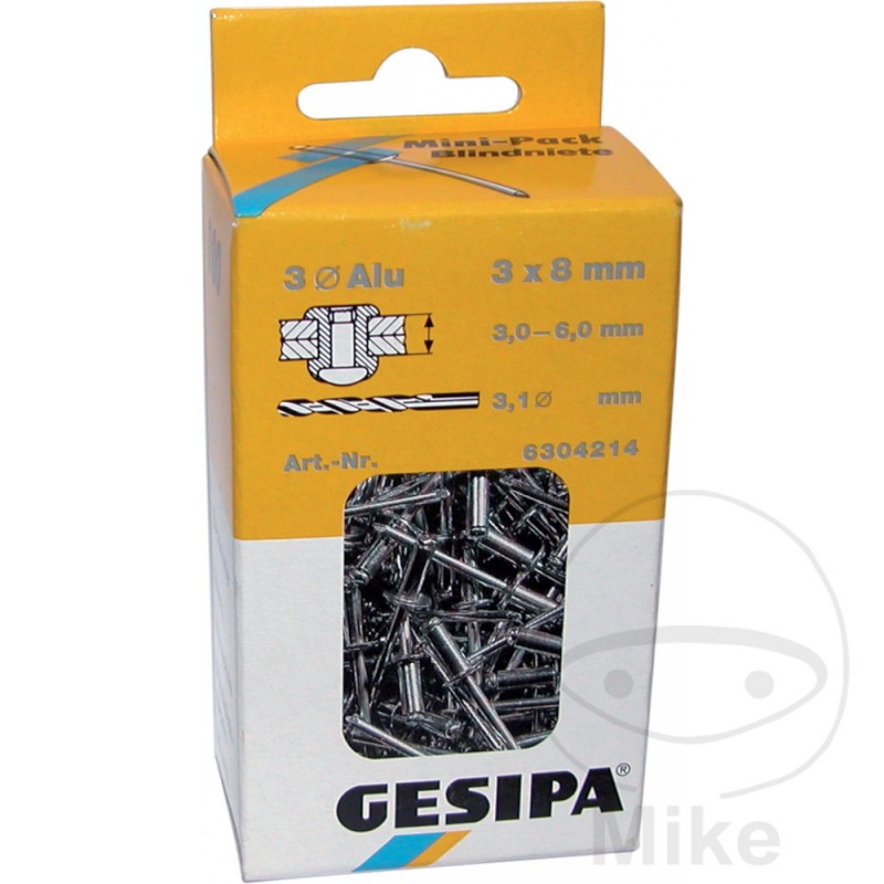 GESIPA Pack 100 round flat head blind rivets 3 X 12 479.03.58