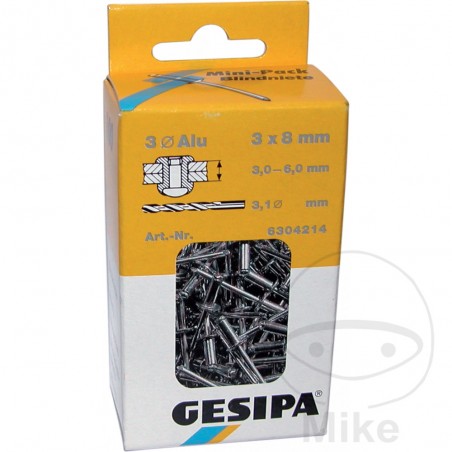 GESIPA Pack 100 remaches ciego cabeza plana redonda 3 X 12 479.03.58