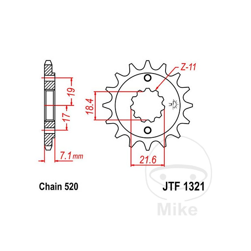 JT SPROCKETS Fine gear transmission pinion 12T P-520 Ø18.4/21.6MM 726.00.64