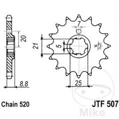 JT SPROCKETS coarse gear transmission pinion 14T 520 6 Ø21/25 726.00.01
