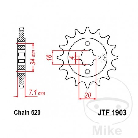 JT SPROCKETS coarse gear transmission pinion 12T P-520 4 Ø16/20MM 726.01.80
