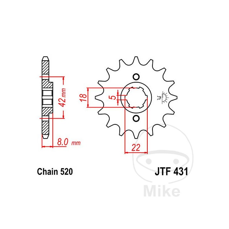 JT SPROCKETS Fine gear transmission pinion 12T P-520 Ø18/22MM 726.03.20