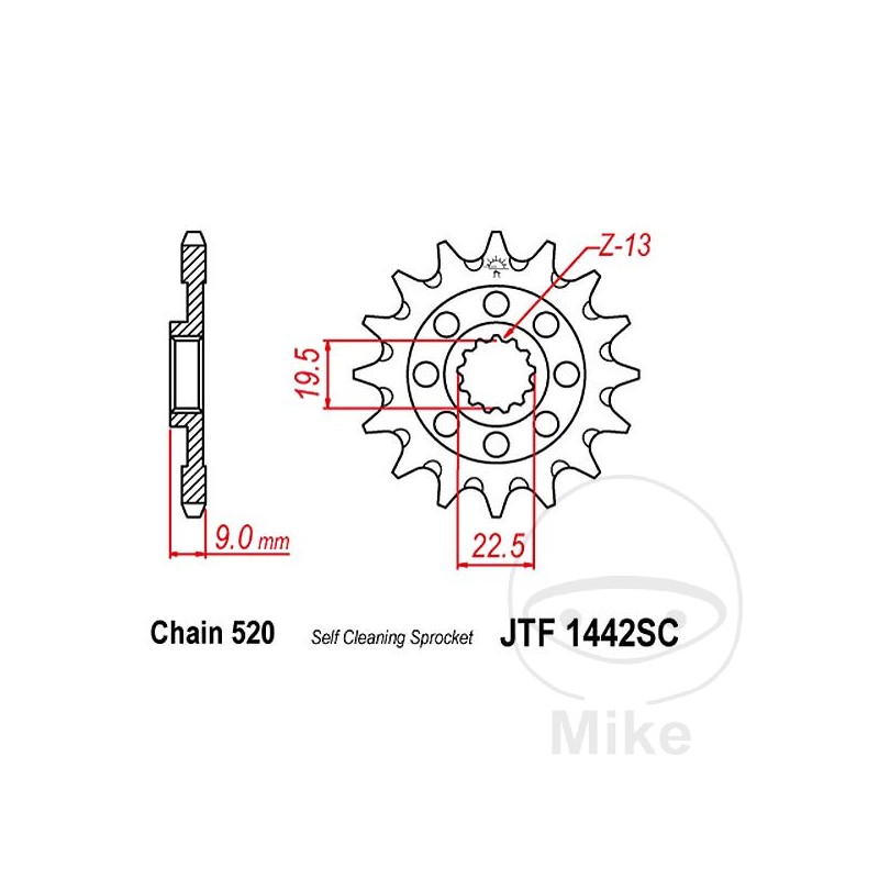 JT SPROCKETS Piñón transmisión engranaje fino RACING 13T 520 Ø19.5/22.5 726.00.18