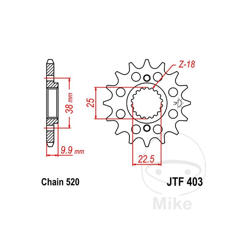 JT SPROCKETS Piñón transmisión racing engranaje fino 14T P-520 Ø22.5/25MM 726.38.74