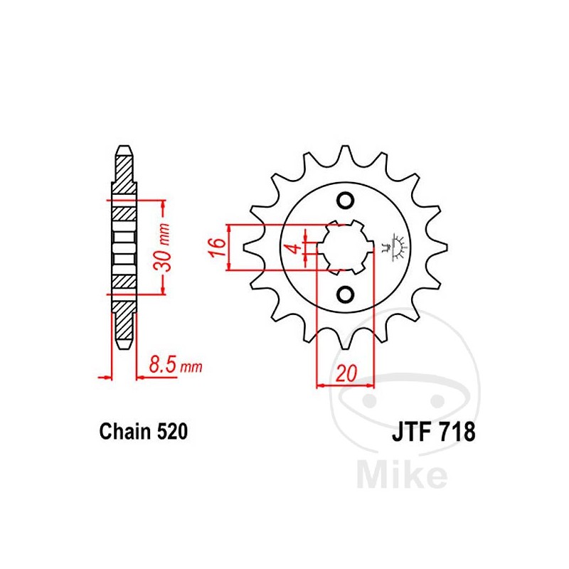 JT SPROCKETS Piñón transmisión engranaje grueso 12T 520 4 Ø16/20 726.00.26