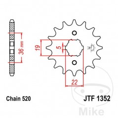 JT SPROCKETS Piñón transmisión engranaje grueso 12T P-520 5 Ø19/22MM 726.00.31