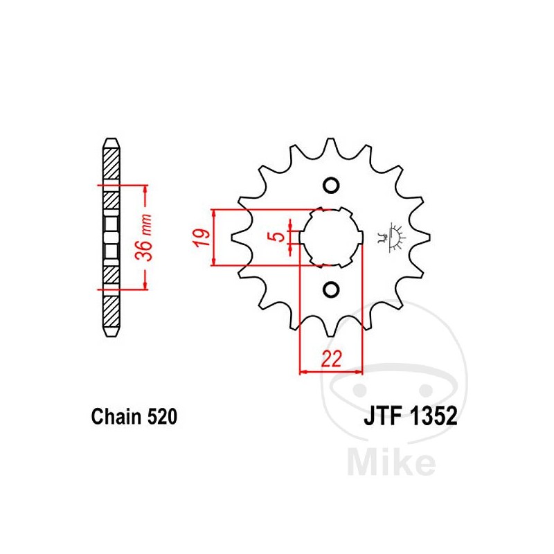 JT SPROCKETS Piñón transmisión engranaje grueso 12T P-520 5 Ø19/22MM 726.00.31