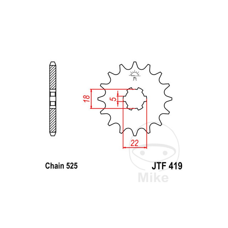 JT SPROCKETS coarse gear transmission pinion 5 Ø18/22 726.00.34