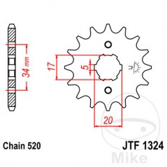 JT SPROCKETS Piñón transmisión engranaje grueso 12T 520 6 Ø17/20 726.00.67