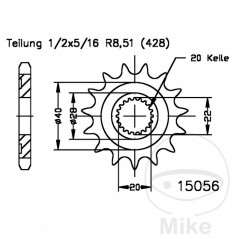 ESJOT Fine gear transmission pinion 14T 428 Ø20/22 726.00.50