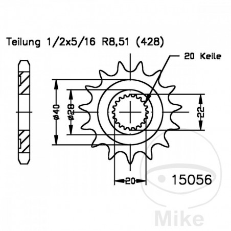 ESJOT Fine gear transmission pinion 14T 428 Ø20/22 726.00.50
