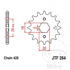 JT SPROCKETS Piñón transmisión engranaje grueso 17T 428 5 Ø18/20 726.09.53