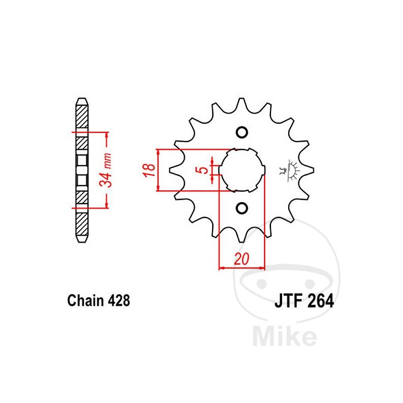 JT SPROCKETS Piñón transmisión engranaje grueso 17T 428 5 Ø18/20 726.09.53