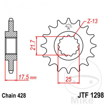 JT SPROCKETS Piñón transmisión engranaje fino 17T 428 Ø21.7/25 726.00.62