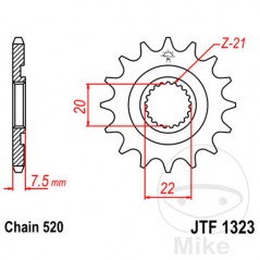JT SPROCKETS Fine gear transmission pinion 12T 520 Ø20/22 726.00.66