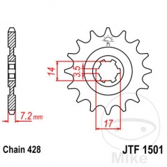 JT SPROCKETS Piñón transmisión engranaje grueso 12T 428 6 Ø14/17 726.04.91