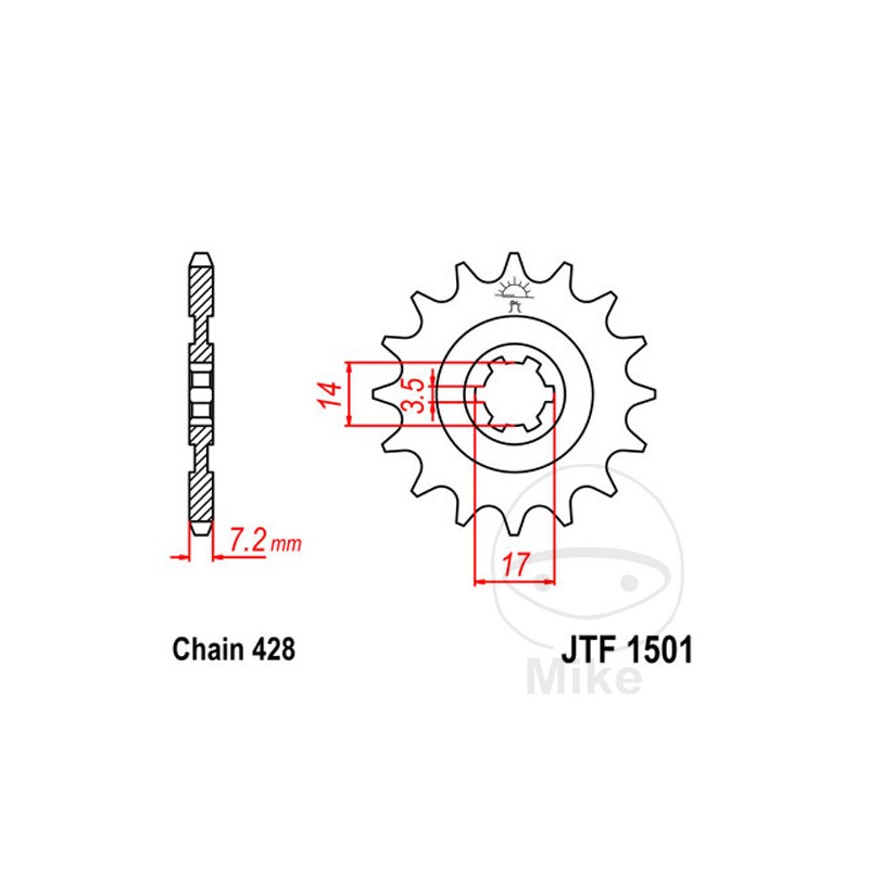 JT SPROCKETS Piñón transmisión engranaje grueso 12T 428 6 Ø14/17 726.04.91