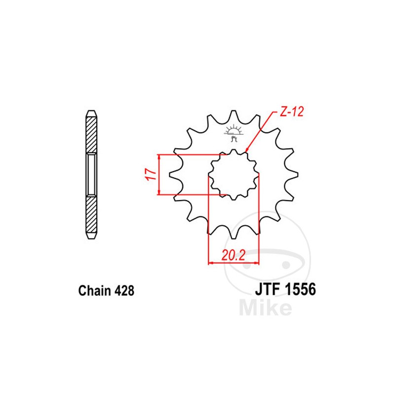 JT SPROCKETS Fine gear transmission pinion 12T 428 Ø17/20.2 726.00.73