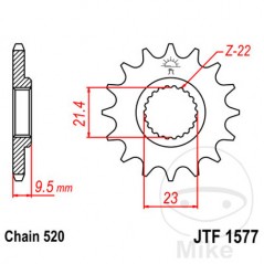 JT SPROCKETS Fine gear transmission pinion 15T 520 Ø21.4/23 726.00.75