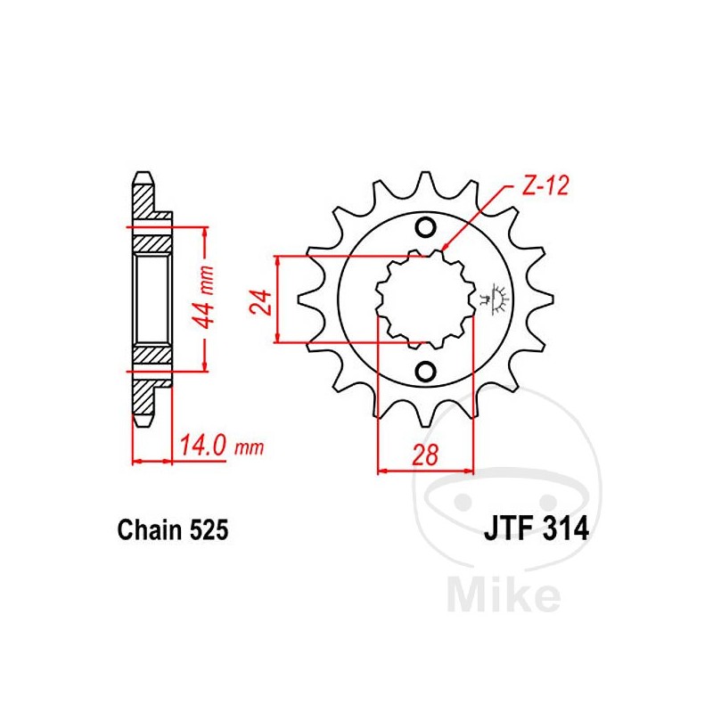 JT SPROCKETS Piñón transmisión engranaje fino 17T P-525 Ø24/28.7MM 726.05.29