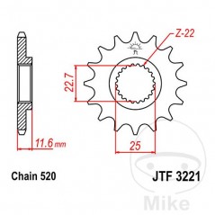 JT SPROCKETS Fine gear transmission pinion 12T P-520 Ø22.7/25MM 726.00.98