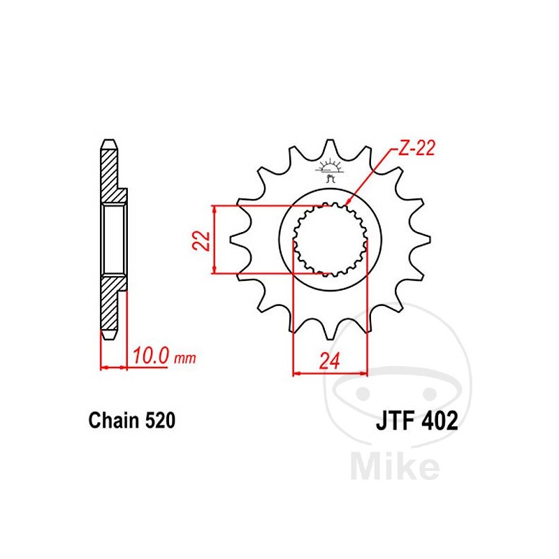 JT SPROCKETS Piñón transmisión engranaje fino 17T P-520 Ø22/24MM 726.01.07