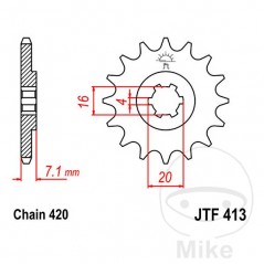 JT SPROCKETS Piñón transmisión engranaje grueso 15T P-420 4 Ø16/20MM 726.03.16