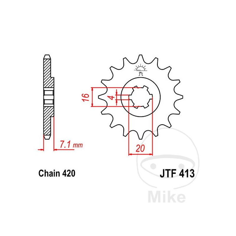 JT SPROCKETS Piñón transmisión engranaje grueso 15T P-420 4 Ø16/20MM 726.03.16
