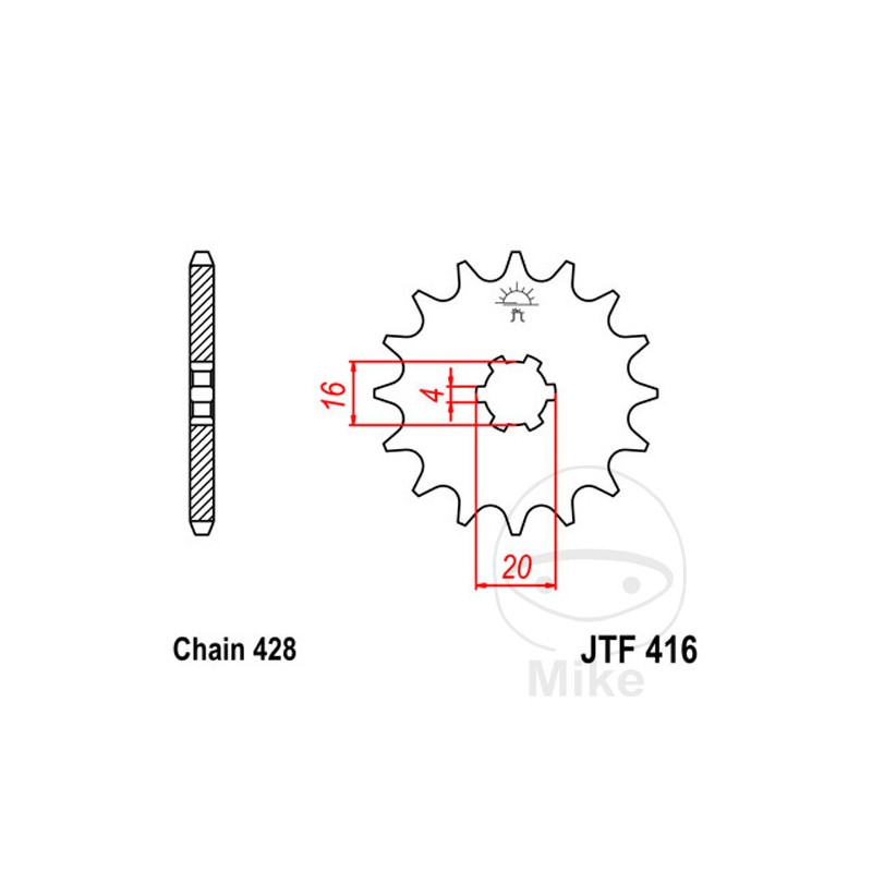 JT SPROCKETS Piñón transmisión engranaje grueso 14T 428 6 Ø16/20 726.01.16