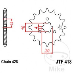 JT SPROCKETS Piñón transmisión engranaje grueso 15T P-428 6 Ø16/20MM 726.00.39