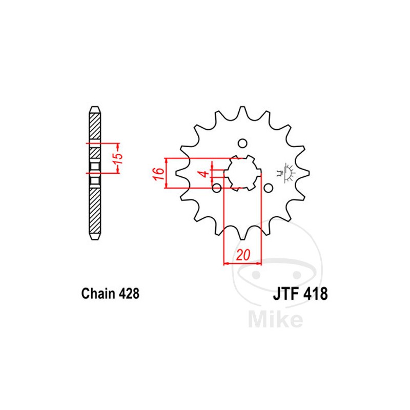 JT SPROCKETS Piñón transmisión engranaje grueso 15T P-428 6 Ø16/20MM 726.00.39