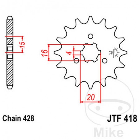 JT SPROCKETS coarse gear transmission pinion 15T P-428 6 Ø16/20MM 726.00.39