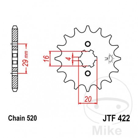 JT SPROCKETS coarse gear transmission pinion 12T P-520 4 Ø16/20MM 726.20.17