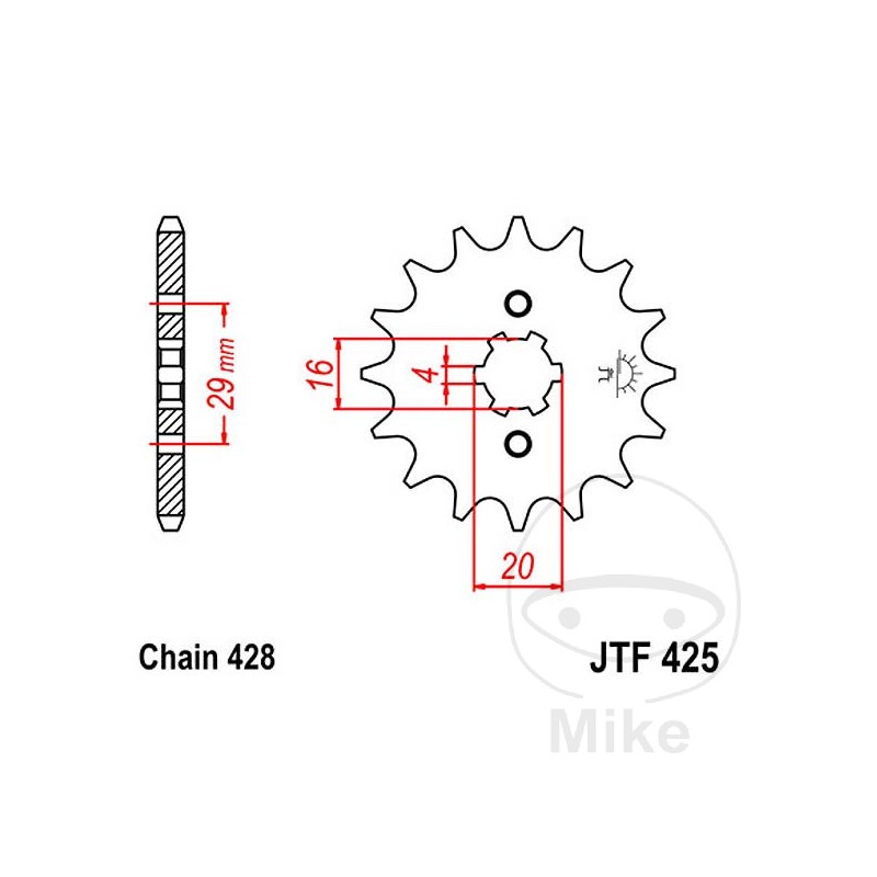 JT SPROCKETS Piñón transmisión engranaje grueso 17T P-428 4 Ø16/20MM 726.01.25