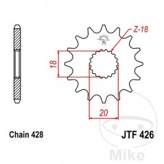 JT SPROCKETS Piñón transmisión engranaje fino 16T P428 Ø18/20MM 726.01.27