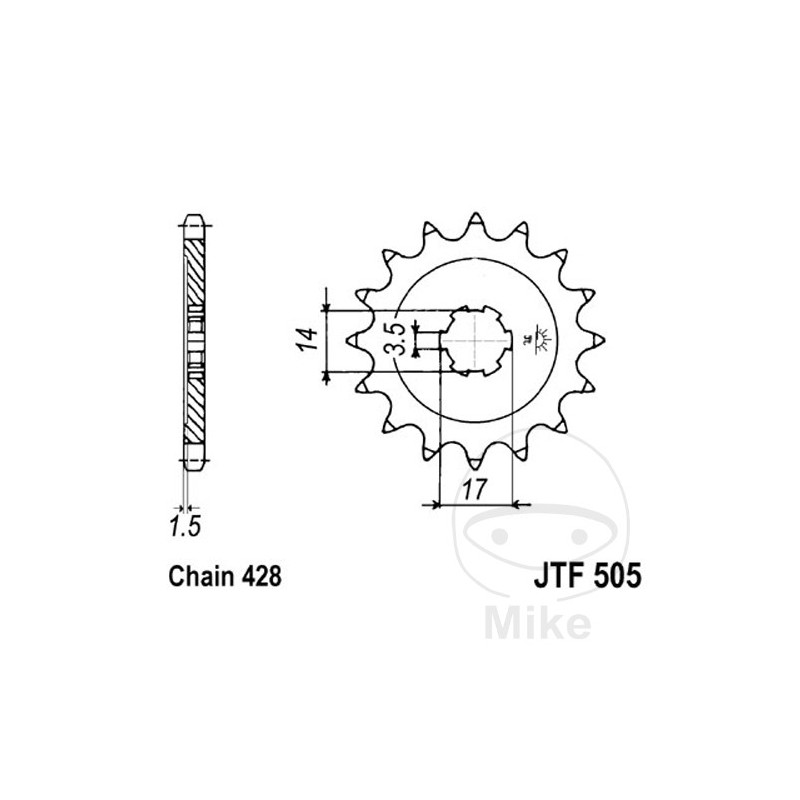 JT SPROCKETS Piñón transmisión engranaje grueso 14T 428 6 Ø14/17 726.01.39