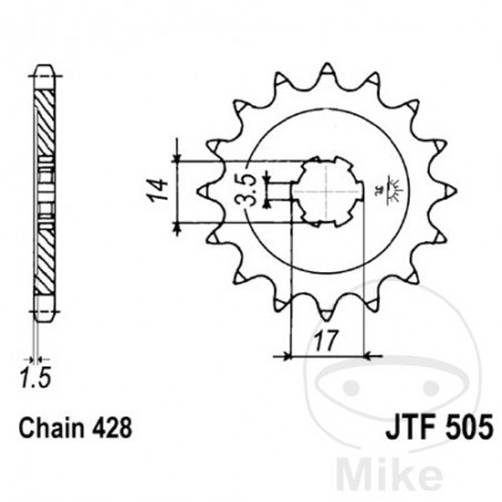 JT SPROCKETS Piñón transmisión engranaje grueso 14T 428 6 Ø14/17 726.01.39