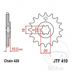 JT SPROCKETS Piñón transmisión engranaje grueso 16T P-428 6 Ø16/20MM 726.02.25