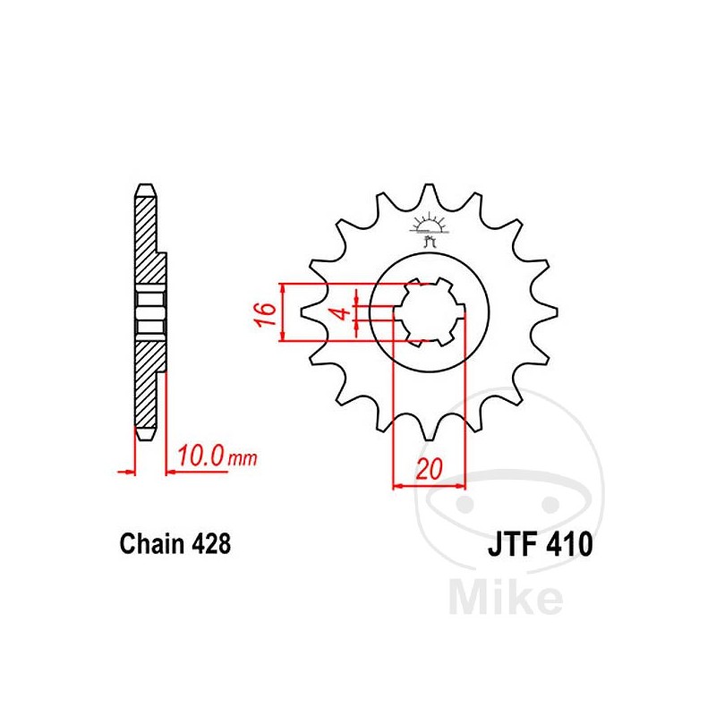 JT SPROCKETS Piñón transmisión engranaje grueso 15T 428 6 Ø16/20 726.32.39