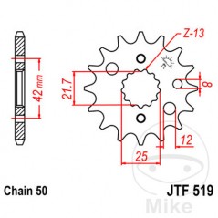JT SPROCKETS Piñón transmisión engranaje fino 16T 530 Ø21.7/25 726.01.47