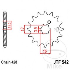 JT SPROCKETS Piñón transmisión engranaje grueso 13T 428 6 Ø13/16 726.01.49