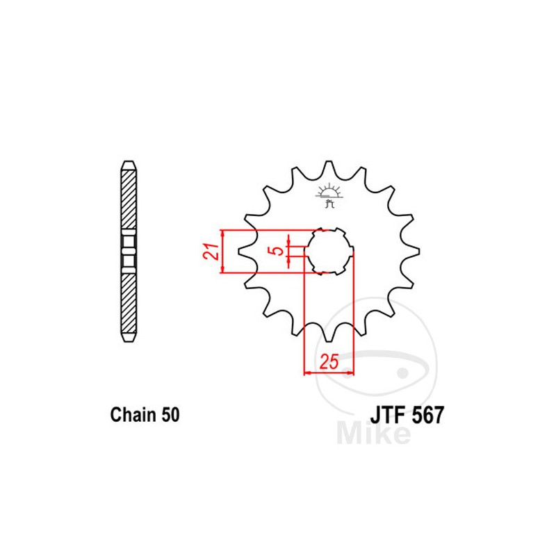 JT SPROCKETS Piñón transmisión engranaje grueso 16T 530 6 Ø21/25 726.01.54