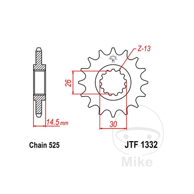 JT SPROCKETS Piñón transmisión engranaje fino 14T P-525 Ø26/30MM 726.01.70