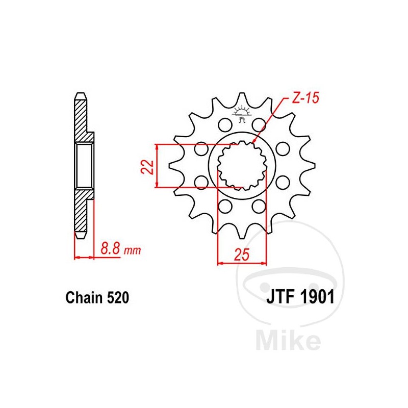 JT SPROCKETS Piñón transmisión racing engranaje fino 13T P-520 Ø22/25MM 726.08.05