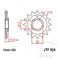 JT SPROCKETS Piñón transmisión engranaje fino 12T P-520 Ø21/25MM 726.00.45